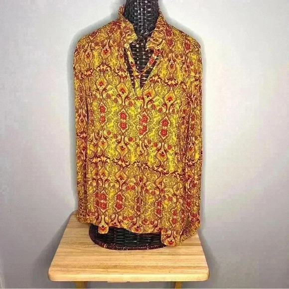 Max Studio print blouse, ruffle collar size S, pleated design, NWOT - Picture 1 of 4